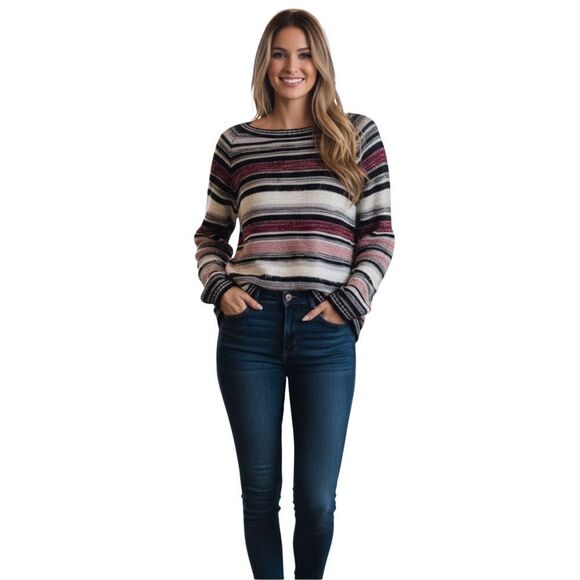 VENUS Sweater Women's Medium Multicolor Oversized Striped Long Sleeve Pullover - Picture 14 of 14